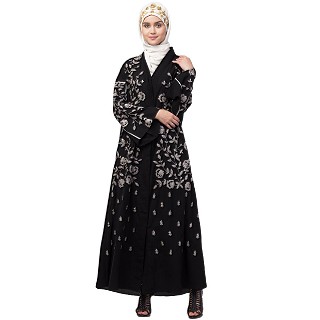 Premium Front open abaya with full Zari embroidery work